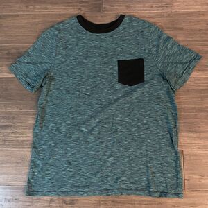 Tony Hawk Men's Short Sleeve Shirt Size Large Teal & Black Crew with Pocket
